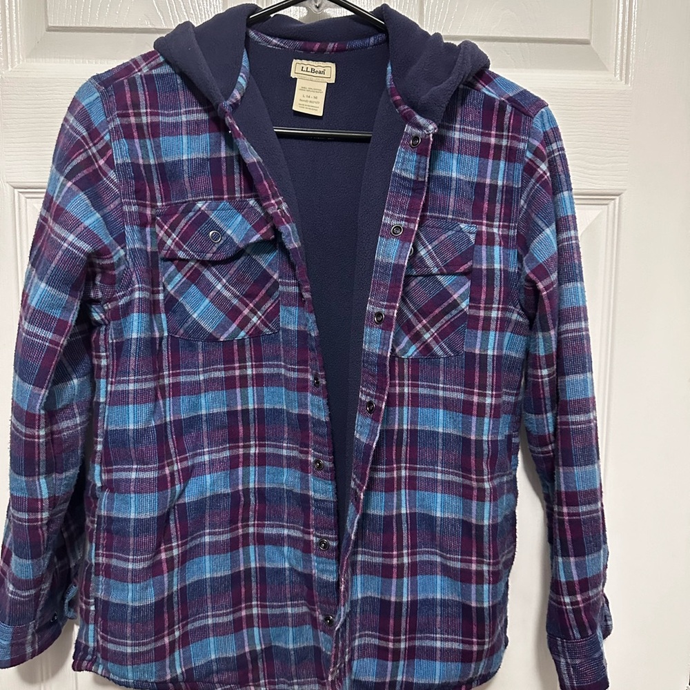 Kids LL Bean Fleeced Lined Hooded Flannel Shirt (Large 14-16)